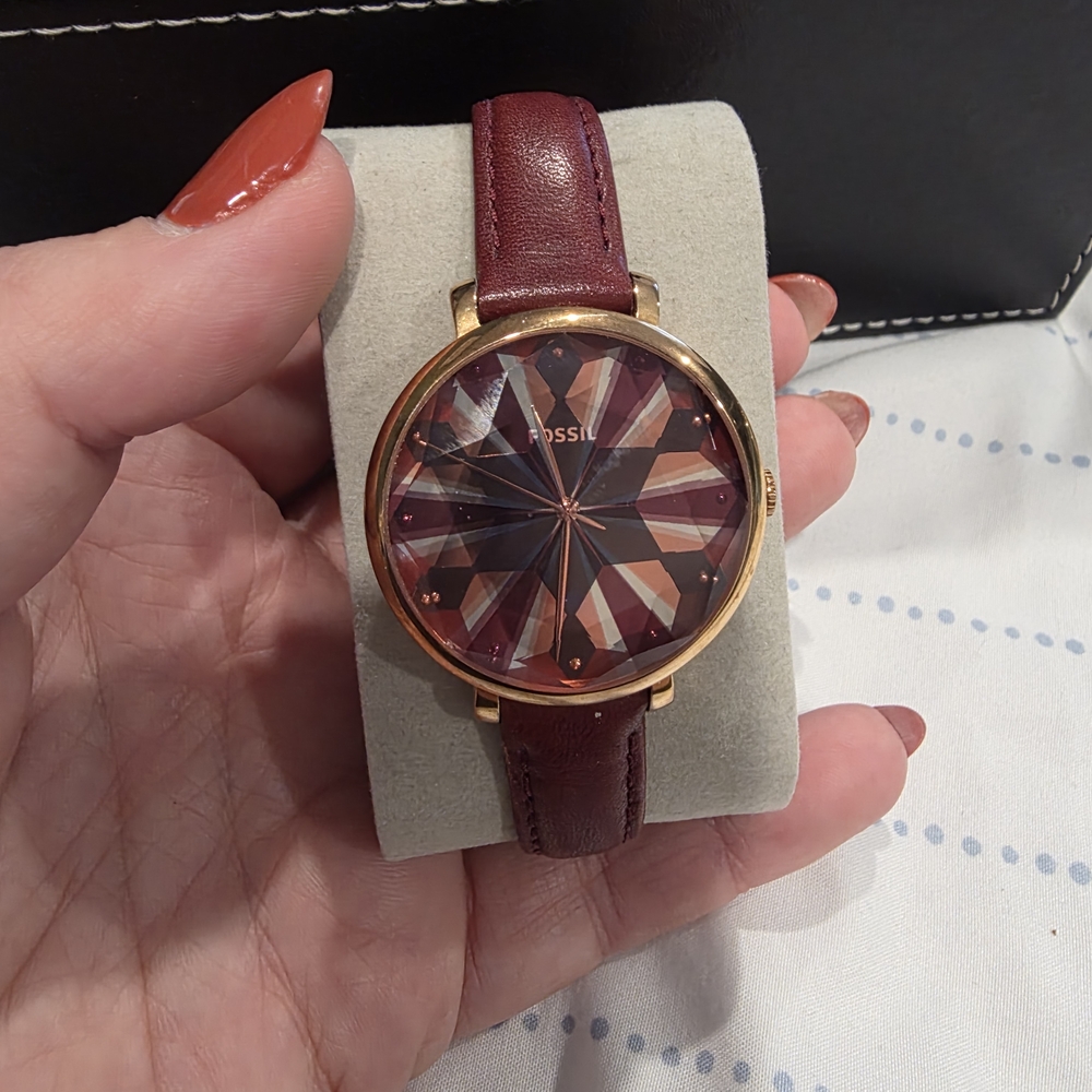 Fossil Maroon and Gold Geometric Watch
